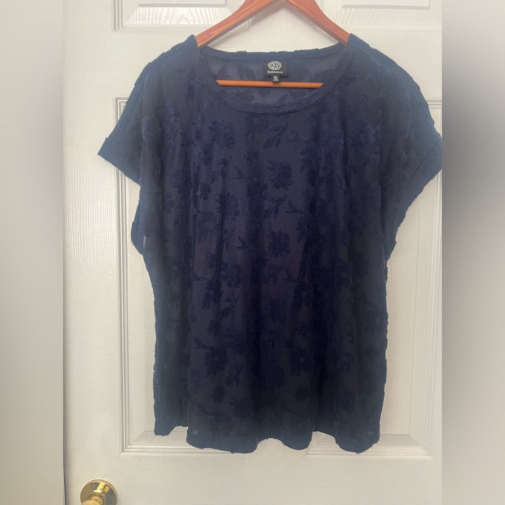 Bobeau Midnight Blue Floral Top
